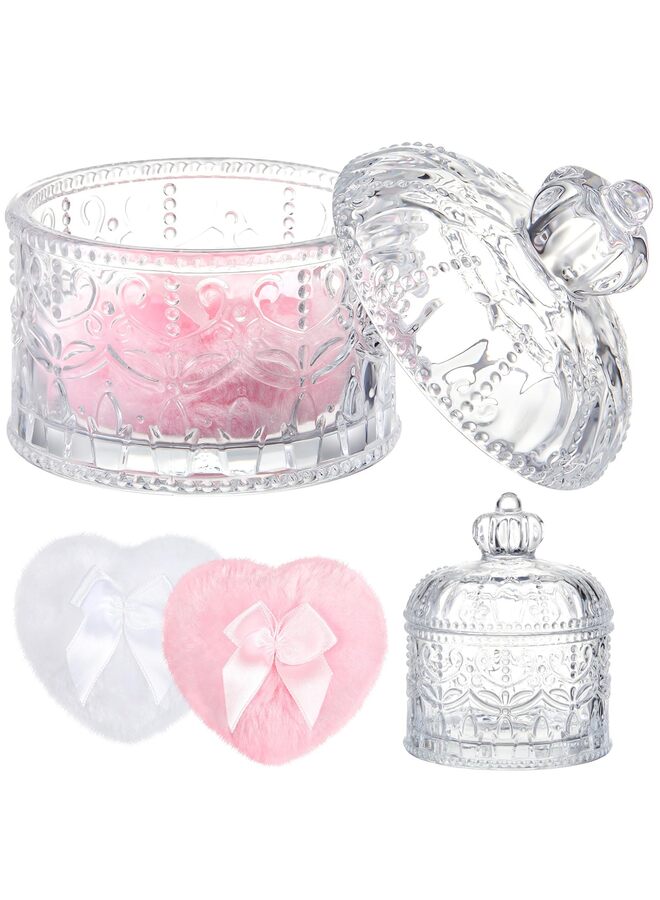 يُسلِّم 3 قطع كبيرة من نفخة بودرة الجسم وحاوية بودرة مع نفخة حافظة كريستالية ناعمة قابلة للغسل وإعادة الاستخدام مخملية للوجه والجسم لامعة مكياج جاف ورطب (تاج، شفاف) - Image 1