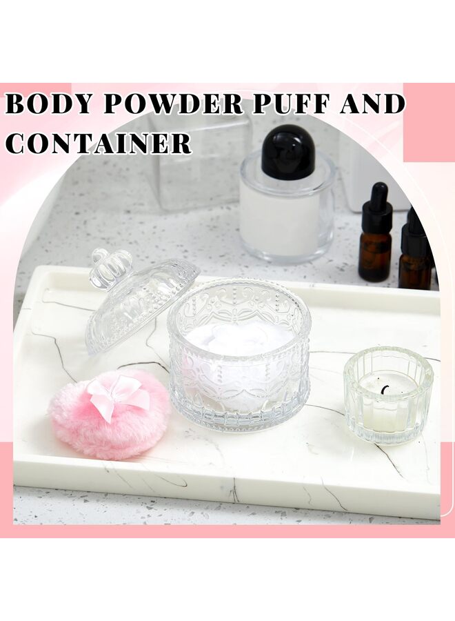 يُسلِّم 3 قطع كبيرة من نفخة بودرة الجسم وحاوية بودرة مع نفخة حافظة كريستالية ناعمة قابلة للغسل وإعادة الاستخدام مخملية للوجه والجسم لامعة مكياج جاف ورطب (تاج، شفاف) - Image 2