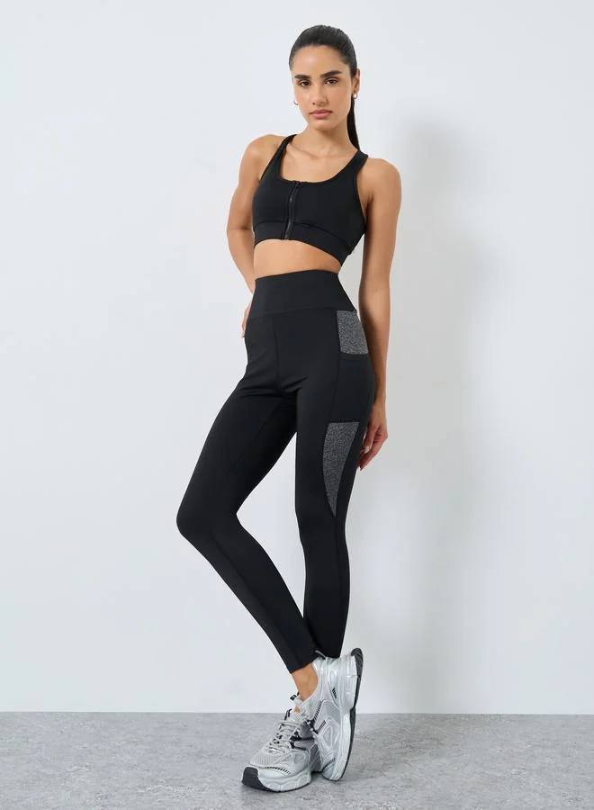 Styli Active Contrast Color Block Panel Pocket Detail Leggings