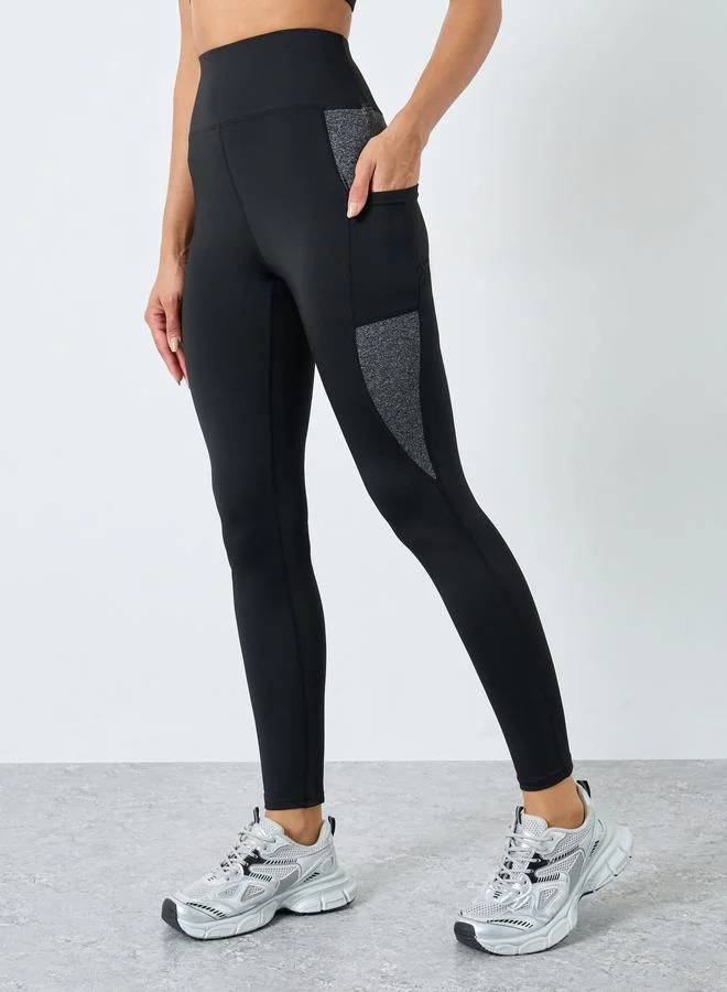 Styli Active Contrast Color Block Panel Pocket Detail Leggings