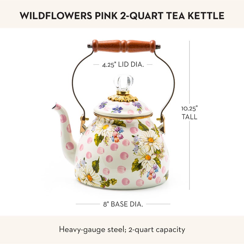 mackenzie childs MACKENZIE-CHILDS Enamel Tea Kettle, Cute Kitchen Kettle for Stovetop, 2-Quart Capacity, Pink Wildflowers - Image 4