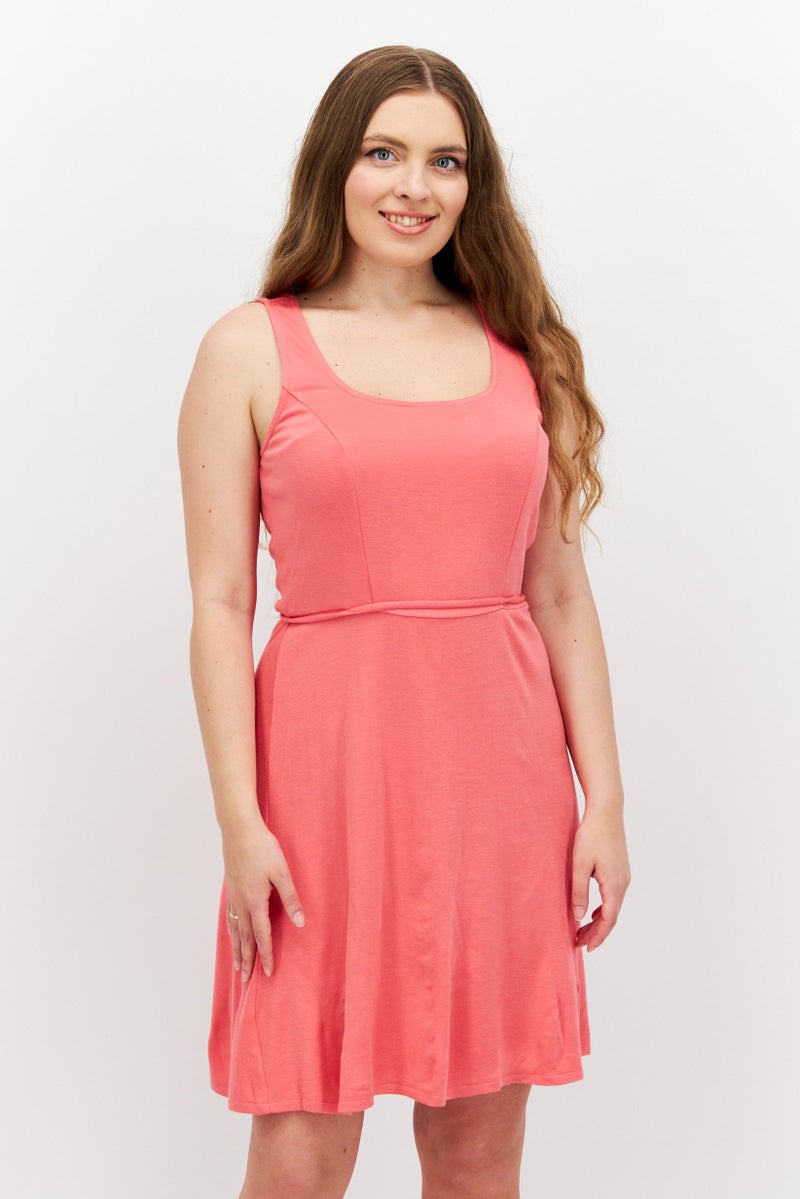 41 Hawthorn Women Plain Tie Waist Mini Dress, Pink - Image 1