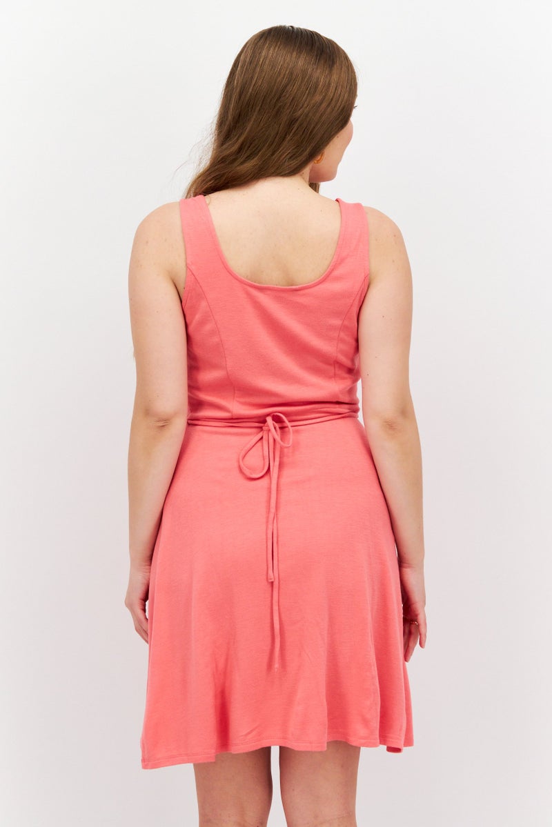 41 Hawthorn Women Plain Tie Waist Mini Dress, Pink - Image 2