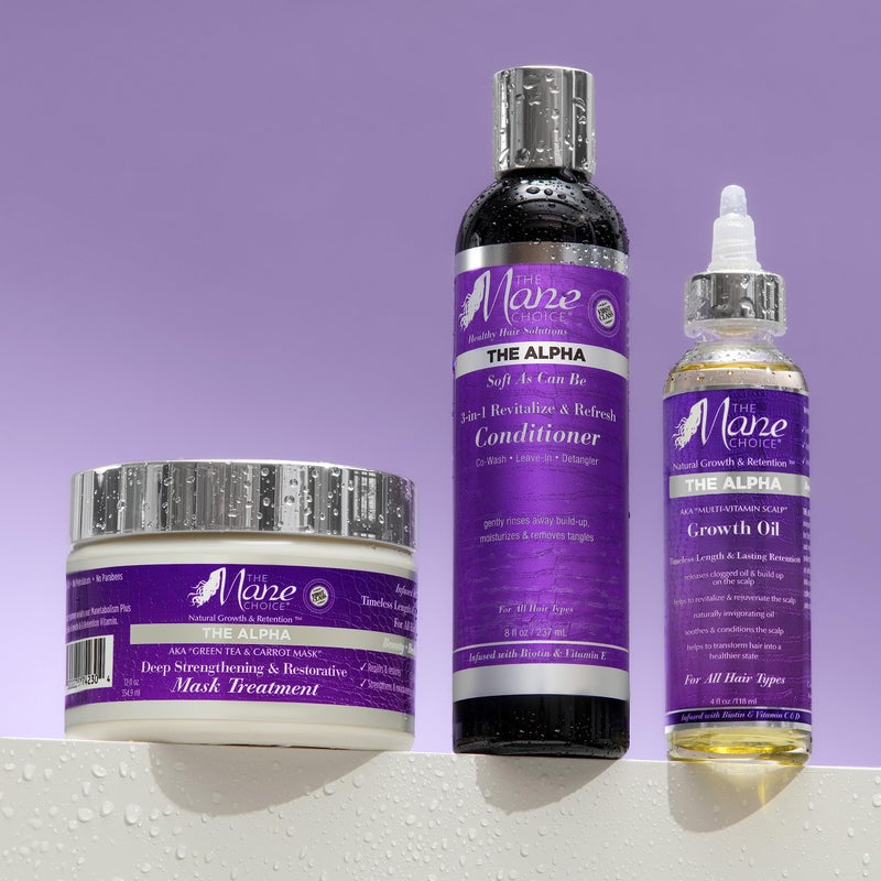THE MANE CHOICE ماسك الشعر ألفا من ذا مان تشويس، علاج ماسك الشاي الأخضر والجزر، 12 أونصة، ترطيب عميق وتجديد، مضاد للتجاعيد، يساعد في استعادة الشعر الجاف والتالف، خالي من البارابين والكبريتات - Image 5