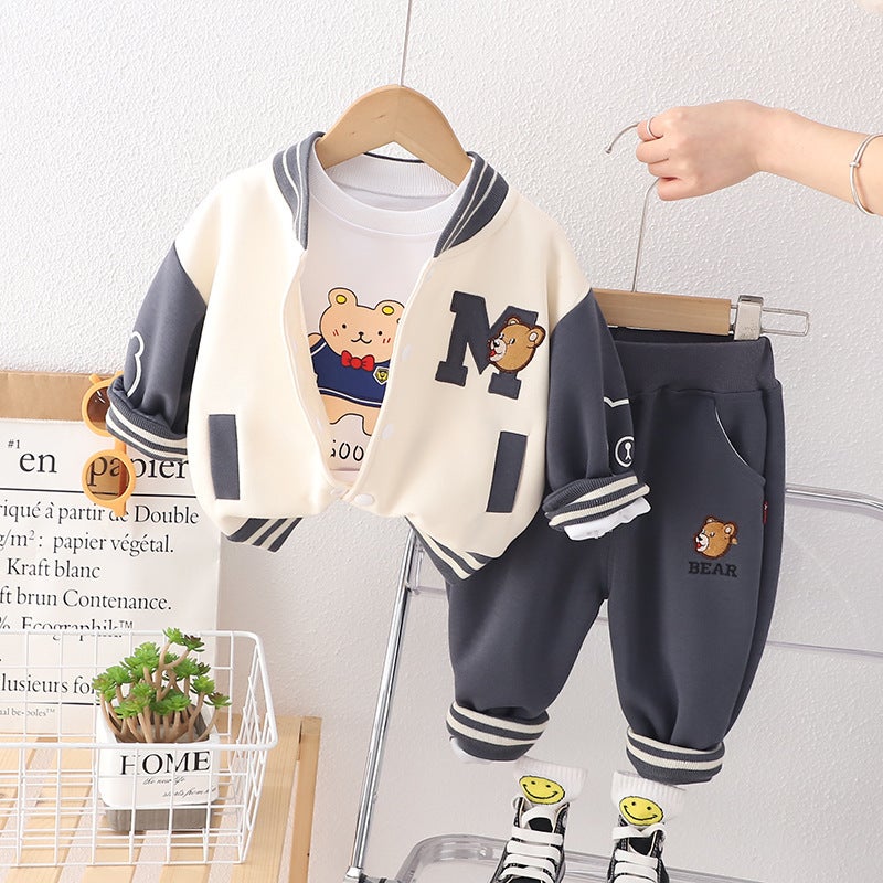 Spring Boys Casual Baseball Jacket Cartoon Outfit 1-5Y Grey - Image 1