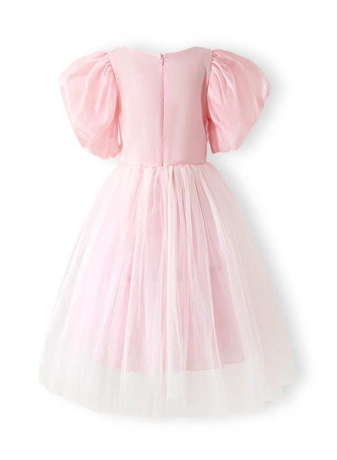 Tutu.kk Toddler Girls Tulle Dress Puff Short Sleeve Square Neck Flower Girl Dress for Birthday Party Pink 4-5T - Image 3