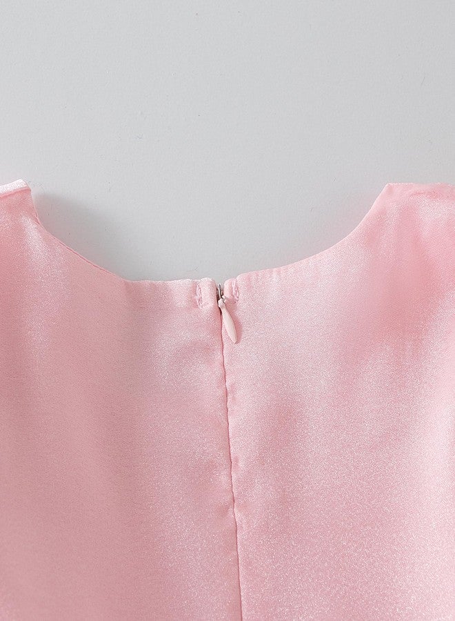 Tutu.kk Toddler Girls Tulle Dress Puff Short Sleeve Square Neck Flower Girl Dress for Birthday Party Pink 4-5T - Image 5