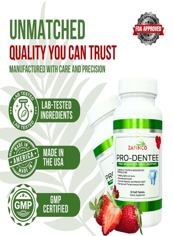 ZAFiNCO-PRODENTEE لصحة الأسنان واللثة. بروبيوتيك متطور للفم/الأسنان يحتوي على 3.5 مليار وحدة تشكيل مستعمرة (CFU) للحد من رائحة الفم الكريهة، وصحة الأذن والأنف والحنجرة - أقراص مضغ طرية بنكهة النعناع، 30 قرصًا - صنع في الولايات المتحدة الأمريكية - Image 2