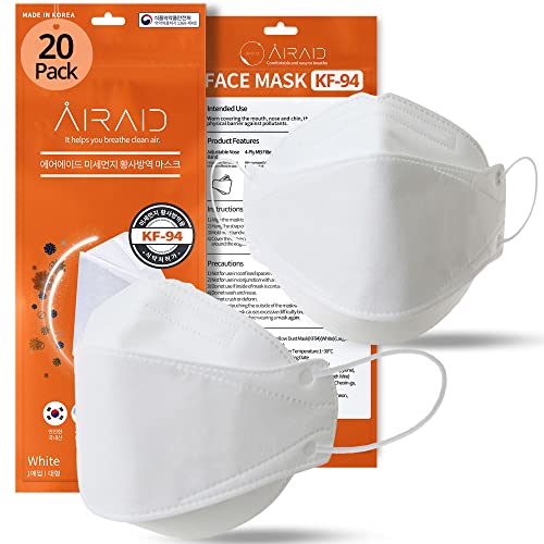 AIRAID-KF94 [Individually Wrapped] - Made in Korea, 4-Layer Filter, 3D Face Mask, Black, White, Adult and Older Teens (White-20P) - Image 1