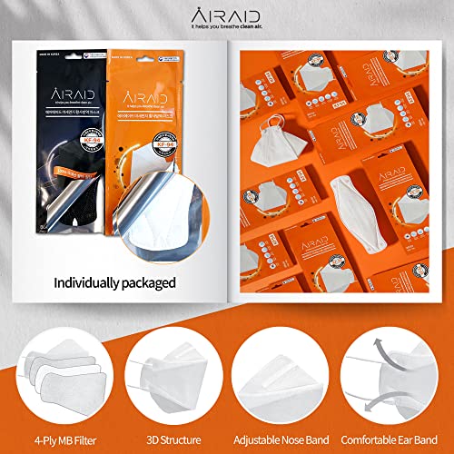 AIRAID-KF94 [Individually Wrapped] - Made in Korea, 4-Layer Filter, 3D Face Mask, Black, White, Adult and Older Teens (White-20P) - Image 2