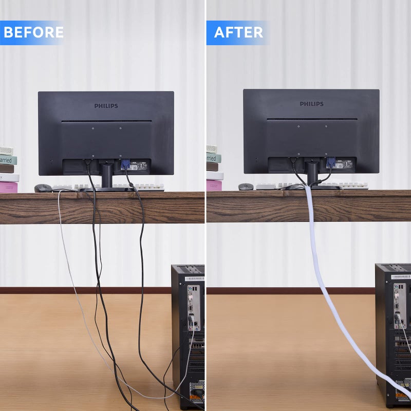 AGPTEK Cable Sleeve Cover, 10ft - 1.5 inch Desk Cord Organizer Cable Hider, Home Office Wire Management Computer TV Wire Loom Tubing, Pet Proof Cord Protector, from Cat Dog Chewing, White - Image 5