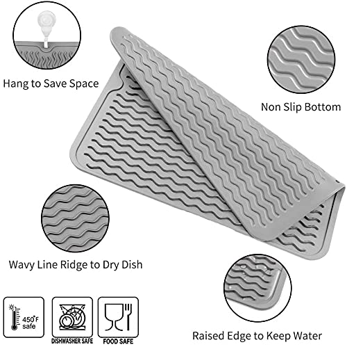 Zollyss Silicone Dish Drying Mat for Kitchen Counter, Extra Large Counter Mat, Heat Resistant Slip-Proof Tray Folding Draining Mat - Image 5