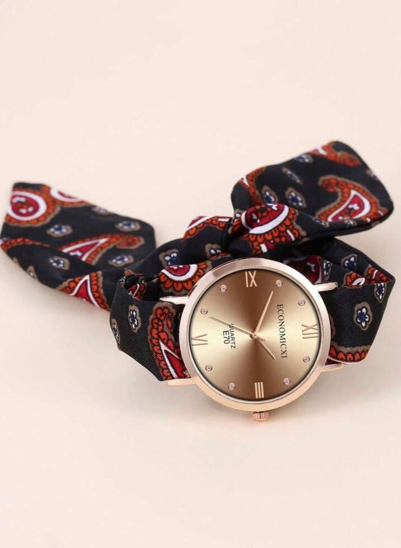 ECONOMICXI Casual Watch For Women With Colored Fabric Strap - Image 2