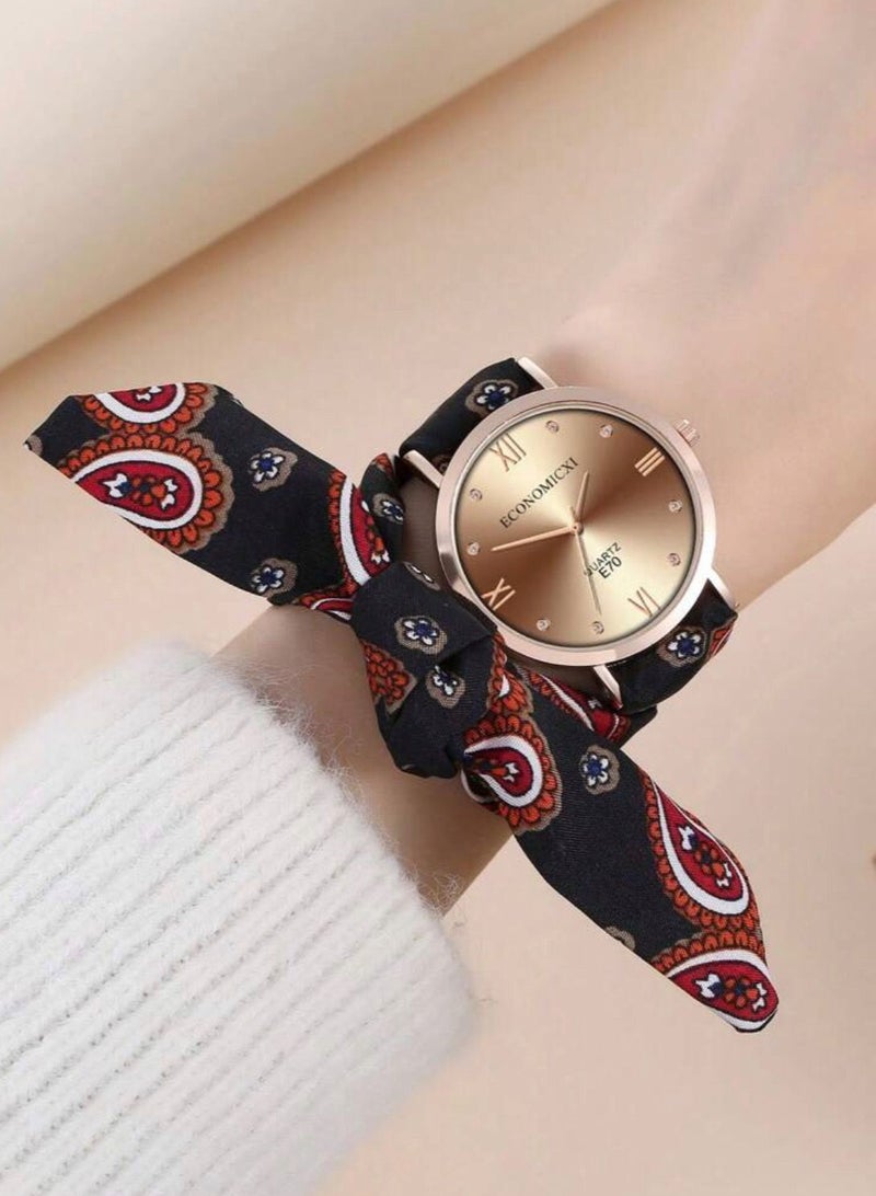 ECONOMICXI Casual Watch For Women With Colored Fabric Strap - Image 1