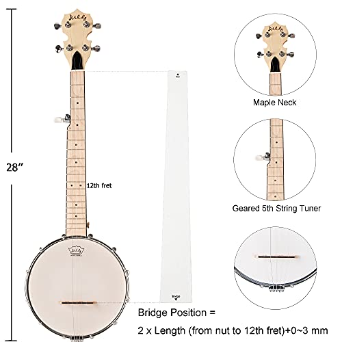 Mulucky 5 String Banjo Mini - Mulucky 26 Inch Travel Banjo Maple, Closed Solid Back Beginner Kit With Gig Bag Tuner Picks Strings Strap - B805 - Image 3