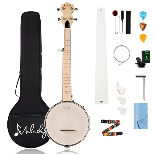 Mulucky 5 String Banjo Mini - Mulucky 26 Inch Travel Banjo Maple, Closed Solid Back Beginner Kit With Gig Bag Tuner Picks Strings Strap - B805 - Image 1