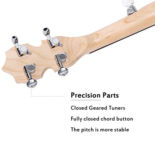 Mulucky 5 String Banjo Mini - Mulucky 26 Inch Travel Banjo Maple, Closed Solid Back Beginner Kit With Gig Bag Tuner Picks Strings Strap - B805 - Image 5