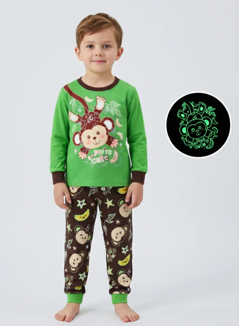 بيبي كلو Glow Monkey Print Boys Cotton Night Suit