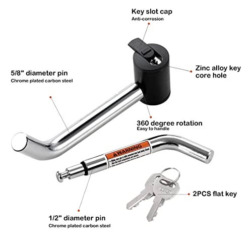 CZC AUTO Hitch Receiver Pin Lock, Right Angle 1/2" and 5/8" Dual Pins for Class I II III IV 1-1/4" 2" and 2-1/2" Receiver, Compatible with Bike Rack Tray Ball Tow Rope for Trailer Truck Car Boat - Image 2