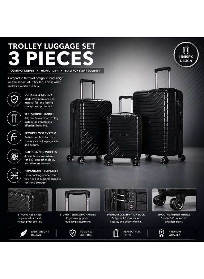 3 Piece Trolley Luggage Set, Hard Shell Travel Suitcases with Multiple Sizes for Organized Packing and Easy Trips - Image 2