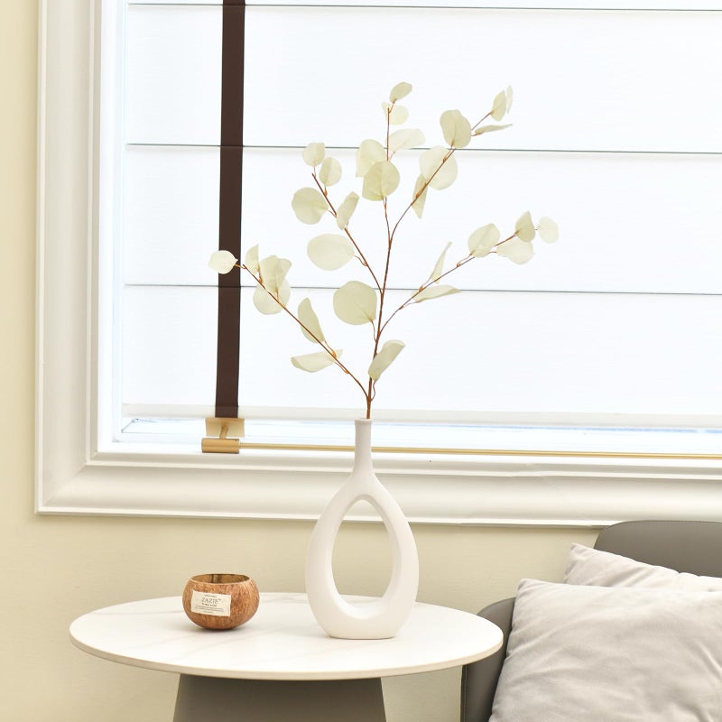FuleHouzz 3 PCS Artificial Eucalyptus Stems Long 33" Fake Eucalyptus Leaves Branches for Vase Home Wedding Party Decorations, Cream White - Image 5