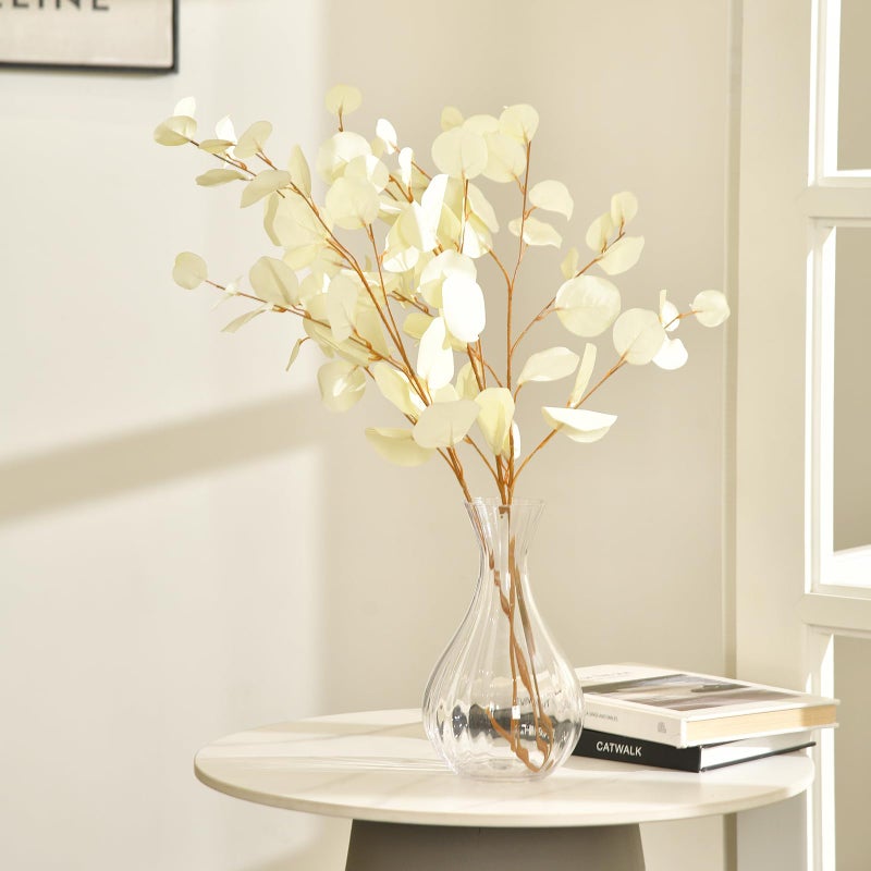 FuleHouzz 3 PCS Artificial Eucalyptus Stems Long 33" Fake Eucalyptus Leaves Branches for Vase Home Wedding Party Decorations, Cream White - Image 4