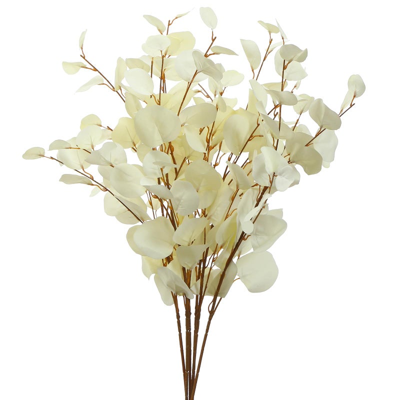 FuleHouzz 3 PCS Artificial Eucalyptus Stems Long 33" Fake Eucalyptus Leaves Branches for Vase Home Wedding Party Decorations, Cream White - Image 1
