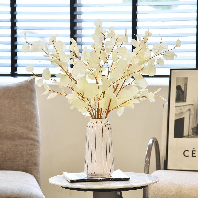 FuleHouzz 3 PCS Artificial Eucalyptus Stems Long 33" Fake Eucalyptus Leaves Branches for Vase Home Wedding Party Decorations, Cream White - Image 3