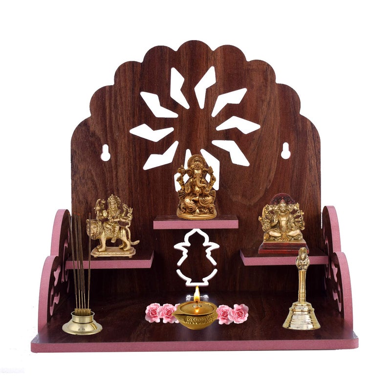 Lyrics Creation Fully Handmade Beautiful Wooden Home and Office TemplePooja Mandir28 x 28 x 26 cm Dark Brown 3 - Image 1