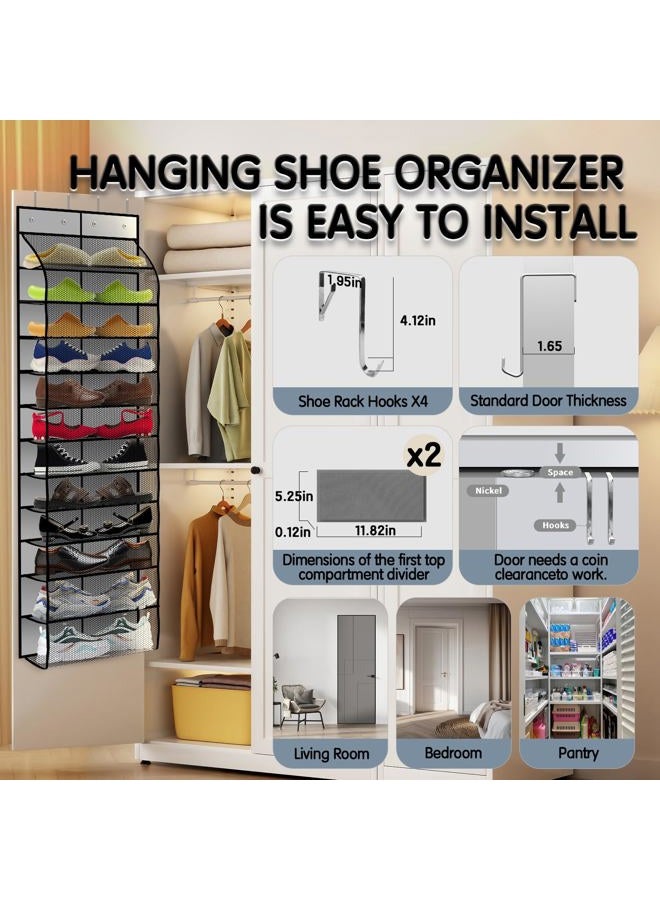 Kotkn 12 PVC Over Door Hanging Shoe Organizer, Over The Door Shoe Organizer for Closet with Large Deep Pockets, Narrow Shoe Rack for Door Hanging Boots Storage (Gray) - Image 4