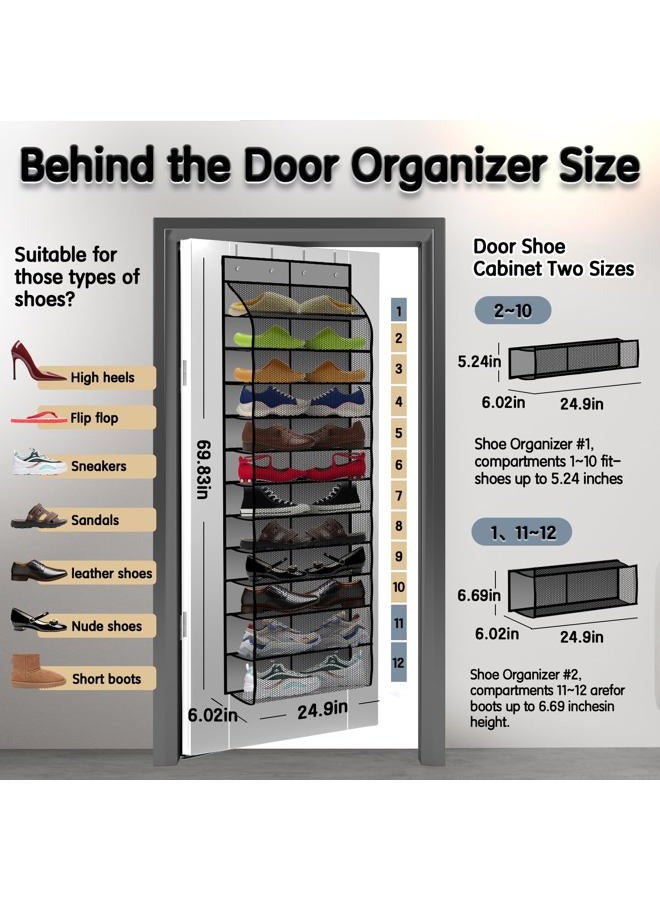 Kotkn 12 PVC Over Door Hanging Shoe Organizer, Over The Door Shoe Organizer for Closet with Large Deep Pockets, Narrow Shoe Rack for Door Hanging Boots Storage (Gray) - Image 2