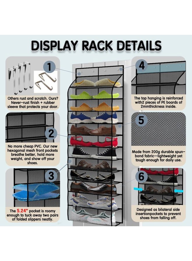 Kotkn 12 PVC Over Door Hanging Shoe Organizer, Over The Door Shoe Organizer for Closet with Large Deep Pockets, Narrow Shoe Rack for Door Hanging Boots Storage (Gray) - Image 3
