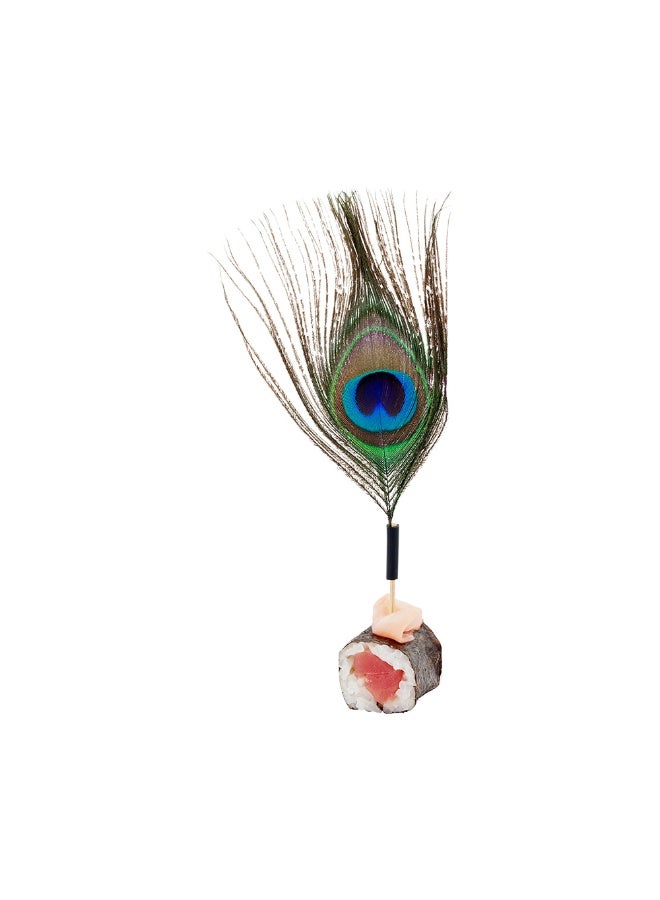 Restaurantware 4 Inch Party Toothpicks, 500 Disposable Cocktail Skewers - Peacock Feather Decoration, Sharp Tips, Multicolor Bamboo Decorative Cocktail Picks, For Garnishes Or Appetizers  - Image 2