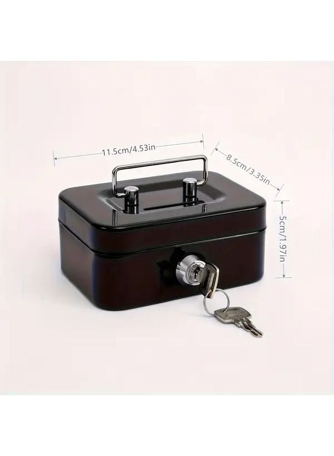 Black Heavy Duty Metal Money Box With Key Lock Secure Coin Cash Storage - Image 1
