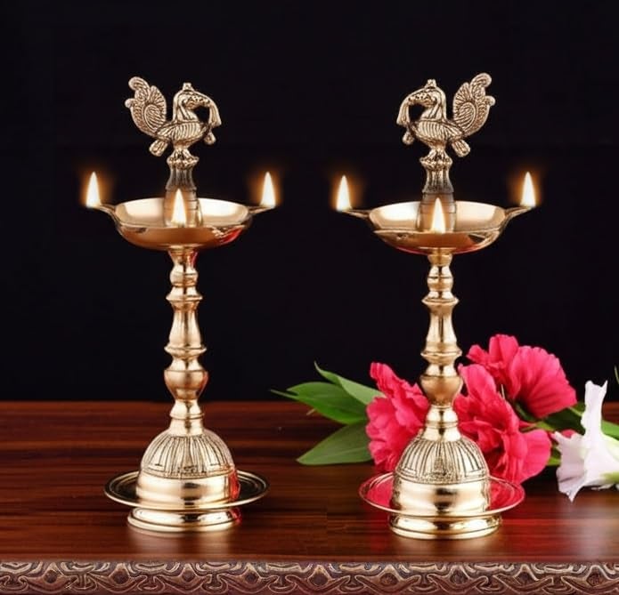 Puyangam Embossed Annam Kuthu vilakku | Mahabharat Diya | Peacock Diya | Inauguration Lamp | Temples Pooja, Festival Gifts & Home Decor Pack of 02 (12 Inch) - Image 1