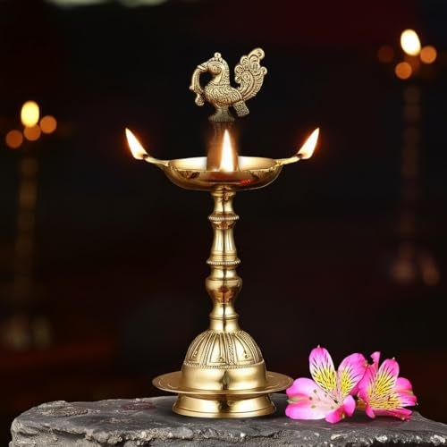 Puyangam Embossed Annam Kuthu vilakku | Mahabharat Diya | Peacock Diya | Inauguration Lamp | Temples Pooja, Festival Gifts & Home Decor Pack of 02 (12 Inch) - Image 3