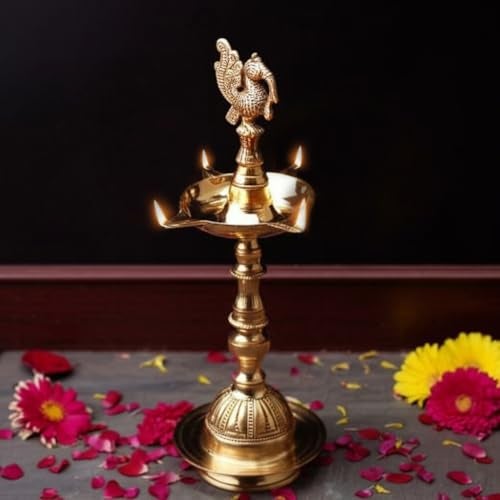 Puyangam Embossed Annam Kuthu vilakku | Mahabharat Diya | Peacock Diya | Inauguration Lamp | Temples Pooja, Festival Gifts & Home Decor Pack of 02 (12 Inch) - Image 2