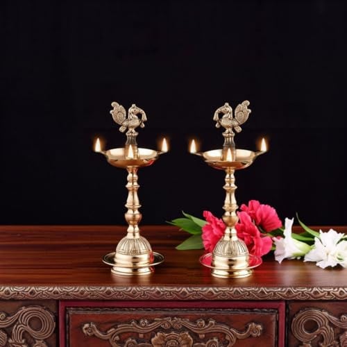 Puyangam Embossed Annam Kuthu vilakku | Mahabharat Diya | Peacock Diya | Inauguration Lamp | Temples Pooja, Festival Gifts & Home Decor Pack of 02 (12 Inch) - Image 4