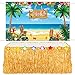 Remagr 2 Pcs Hawaiian Aloha Backdrop Luau Grass Table Skirt Set Halloween Table Skirt Set Party Backdrop Hawian Theme Birthday Supplies for Hawaiian Luau Birthday Halloween Indoor Outdoor Decorations - Image 3