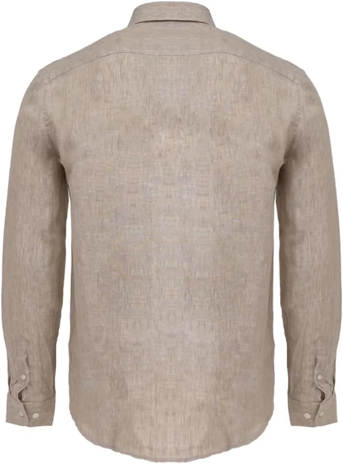 Cedro Cedro Men's 100% Linen Long Sleeve Shirt in Beige