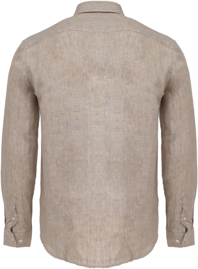 CEDRO قميص طويل الأكمام للرجال من سيدرو 100% كتان باللون البيج - Image 2