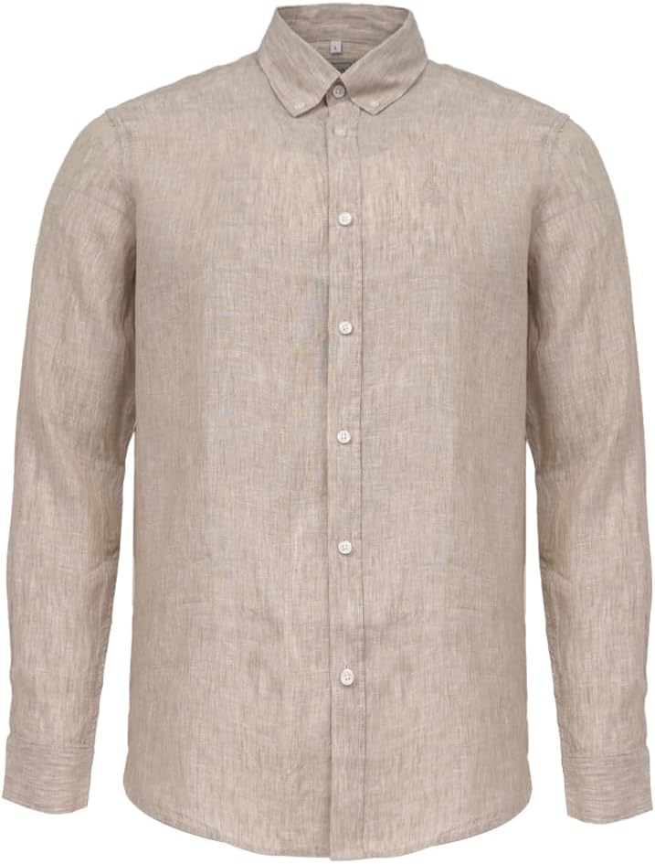 CEDRO قميص طويل الأكمام للرجال من سيدرو 100% كتان باللون البيج - Image 1