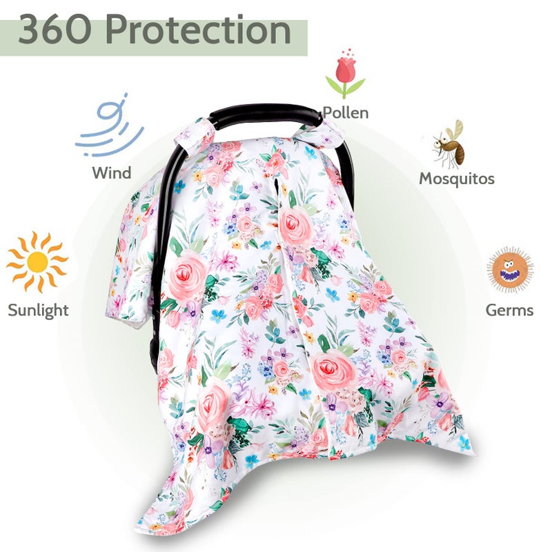 Jundetye Baby Car Seat Cover  Peekaboo Opening Winter Car Seat Canopy For Baby Girls Boys  Mom Nursing Breastfeeding Covers  Blanket For Infant  Pink Watercolor Flower - Image 3