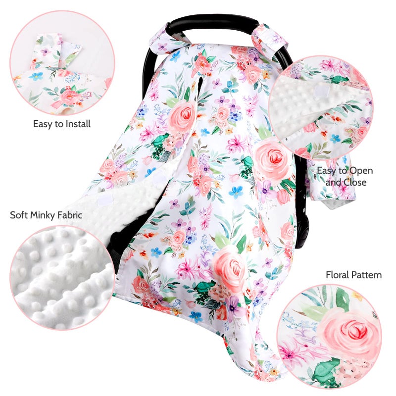 Jundetye Baby Car Seat Cover  Peekaboo Opening Winter Car Seat Canopy For Baby Girls Boys  Mom Nursing Breastfeeding Covers  Blanket For Infant  Pink Watercolor Flower - Image 2