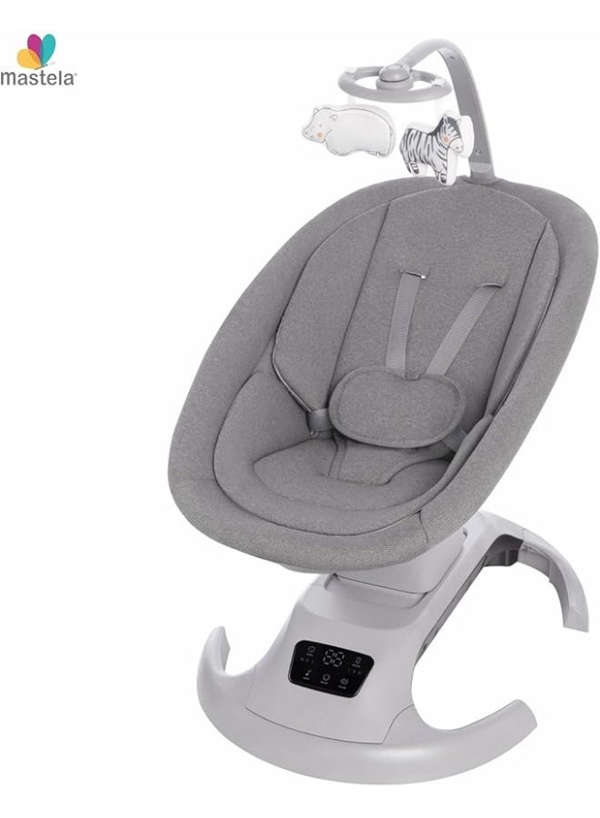 ماستيلا كرسي هزاز ذكي للأطفال حديثي الولادة – أرجوحة كهربائية - سرير اطفال كهربائي متعدد الاستخدام - مقعد مريح وآمن مع حزام أمان وألعاب معلّقة – تصميم عصري لتهدئة ونوم الرضّع - Image 1