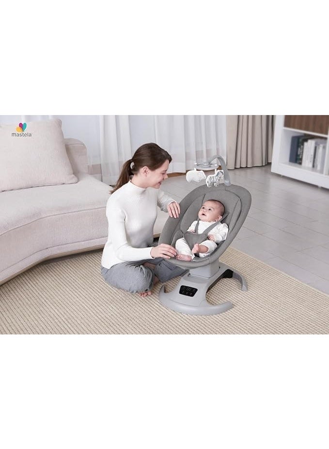ماستيلا كرسي هزاز ذكي للأطفال حديثي الولادة – أرجوحة كهربائية - سرير اطفال كهربائي متعدد الاستخدام - مقعد مريح وآمن مع حزام أمان وألعاب معلّقة – تصميم عصري لتهدئة ونوم الرضّع - Image 2