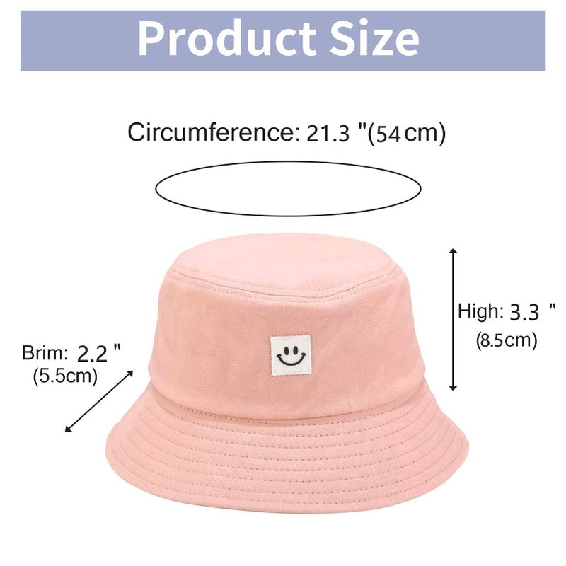 AJG Kids Sun Hat Smile Face Bucket Hat for Girls Boys Summer Sun Protection Cotton Unisex Beach Cap(Pink) - Image 2
