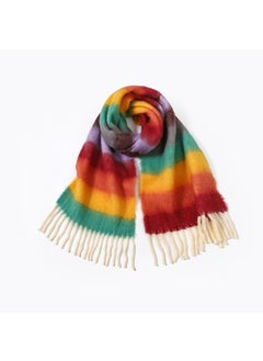 Striped Mohair Scarf Rainbow Tassel Shawl No. 3 rainbow color