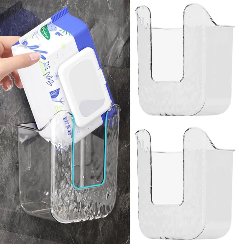 Kudriod 2pcs Kitchen Wipes Storage Box Dispenser,Acrylic Wall-Mounted Tissue Box Holder, Self-Adhesive Wipes Container,Flushable Wipe Container for Bathroom, Kitchen,Bedroom,Toilet,Home - Image 1