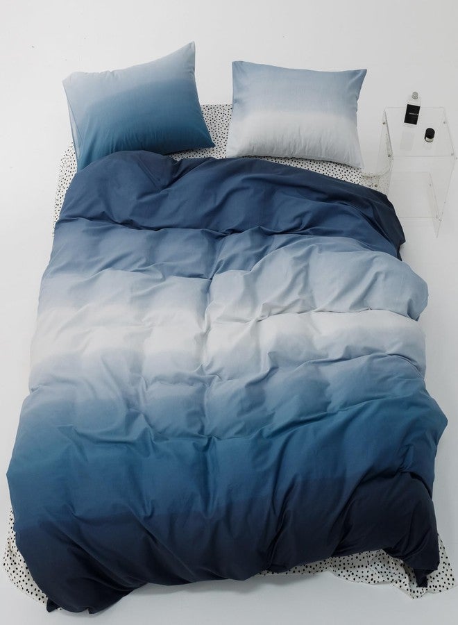 BlueBlue مجموعة أغطية لحاف أطفال زرقاء زرقاء كوين 100% قطن للفتيان والفتيات والمراهقين من الأزرق الداكن إلى الأبيض تغيير 1 غطاء لحاف كامل 2 غطاء وسادة، كوين - Image 1